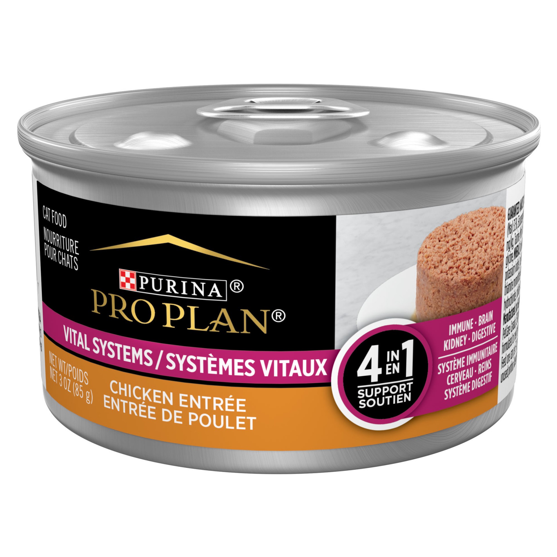 slide 1 of 6, Purina Pro Plan Vital Systems Chicken Wet Cat Food Pate 4-in-1 brain, kidney, digestive and immune formula, 3 oz