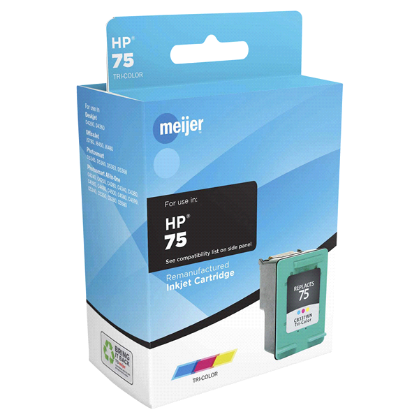 slide 1 of 1, Meijer Brand Remanufactured Ink Cartridge, replacement for HP 75 Inkjet Cartridge, Tri-Color, 1 ct