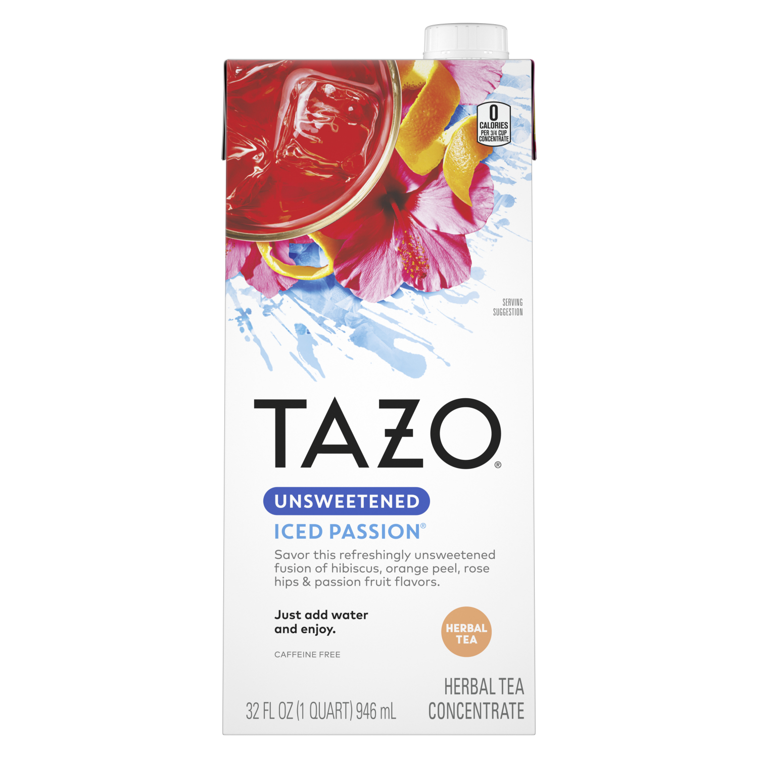 slide 1 of 1, TAZO Unsweetened Iced Passion, Herbal Tea Concentrate, 32 oz, 32 fl oz