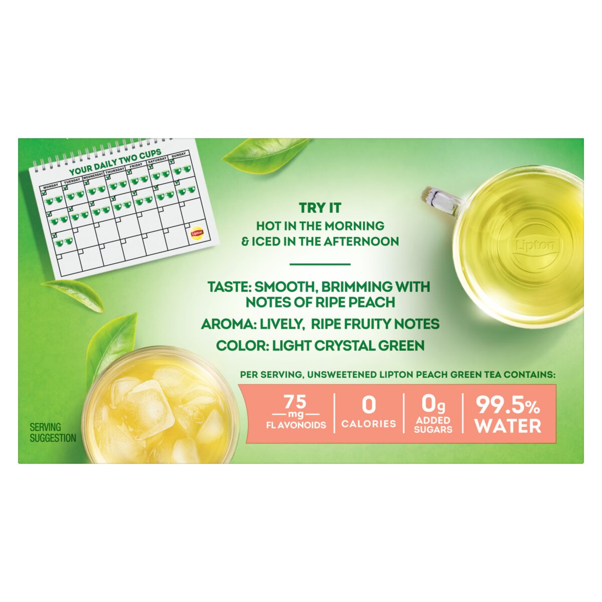 slide 3 of 6, Lipton Peach Green Tea Bags, Flavored, Unsweetened Teabags for Hot Tea or Peach Iced Tea with Caffeine and Flavonoids- 20 ct, 20 ct