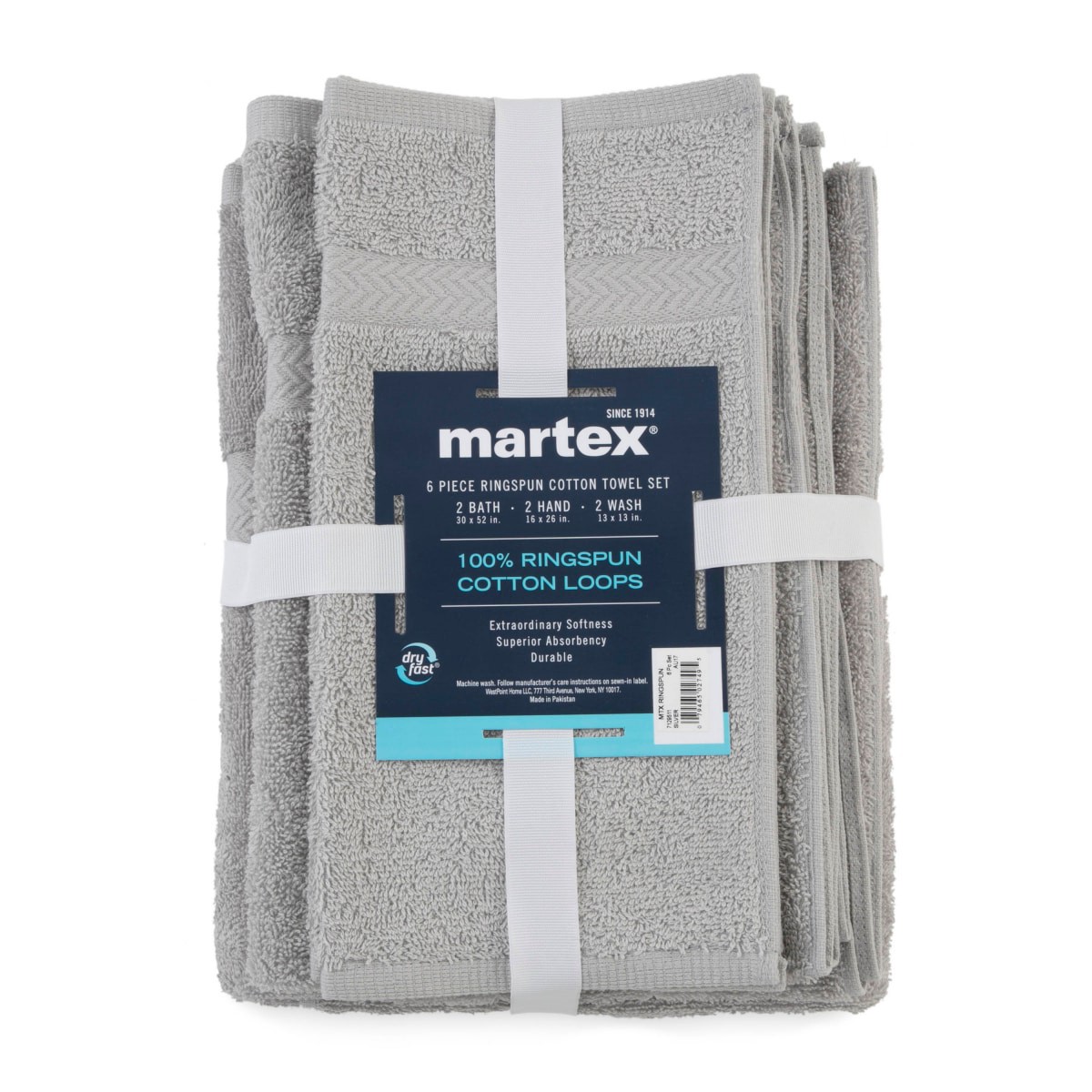 slide 9 of 21, Martex Ringspun Towel Set, Silver, 6 ct