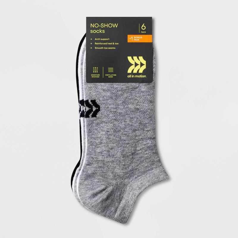 slide 2 of 3, Women's Lightweight Active Mesh 6+1 Bonus Pack No Show Athletic Socks - All In Motion™ White/Heather Gray/Black 4-10, 1 ct
