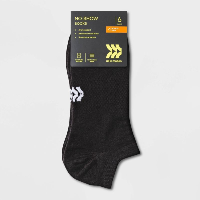 slide 2 of 3, Women's Extended Size Lightweight Active Mesh 6+1 Bonus Pack No Show Athletic Socks - All In Motion™ Black 8-12, 1 ct