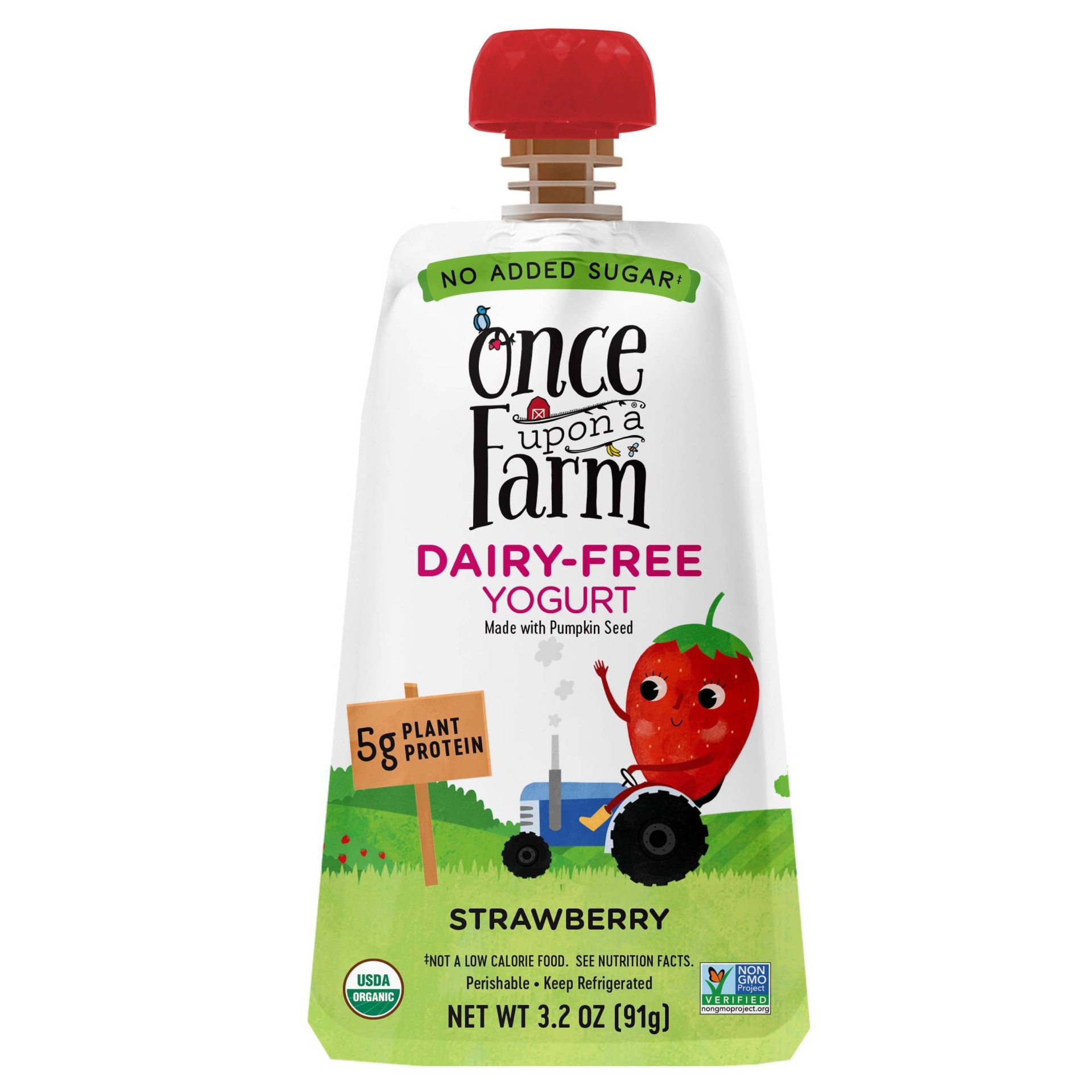 slide 1 of 7, Once Upon a Farm Organic Strawberry Kids' Dairy-Free Yogurt Pouch, 3.2 oz