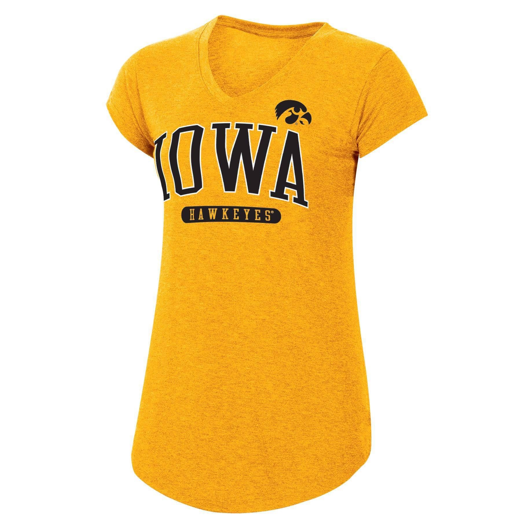 slide 1 of 2, NCAA Iowa Hawkeyes Women's Yellow Short Sleeve V-Neck T-Shirt - XL, 1 ct