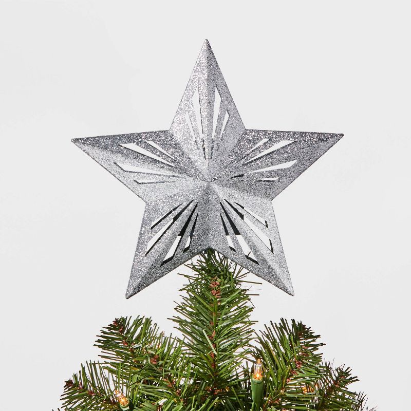 slide 2 of 3, 10" 3 LED Light Star Christmas Tree Topper Silver - Wondershop™: Rotating Projection, Indoor Use, 1 ct