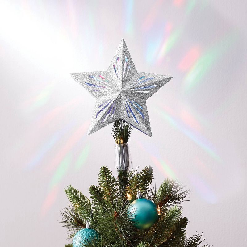 slide 3 of 3, 10" 3 LED Light Star Christmas Tree Topper Silver - Wondershop™: Rotating Projection, Indoor Use, 1 ct