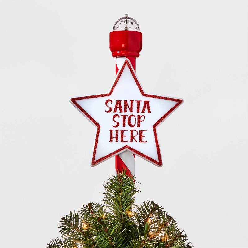 slide 2 of 3, 14.5" 21ct LED Light Santa Stop Here Christmas Tree Topper Red - Wondershop™, 21 ct