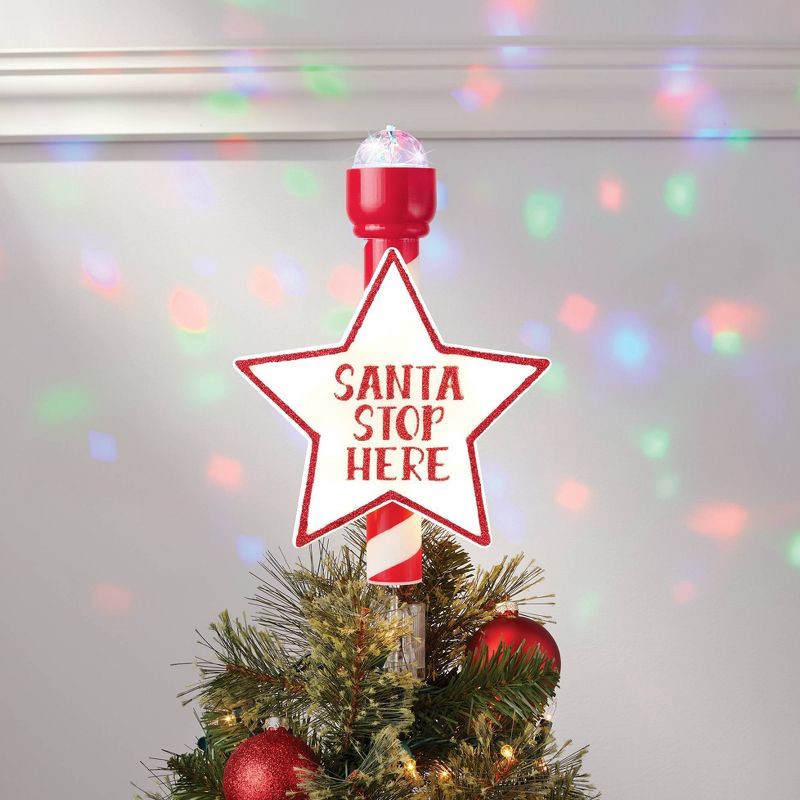 slide 3 of 3, 14.5" 21ct LED Light Santa Stop Here Christmas Tree Topper Red - Wondershop™, 21 ct