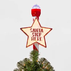 14.5" 21ct LED Light Santa Stop Here Christmas Tree Topper Red - Wondershop™