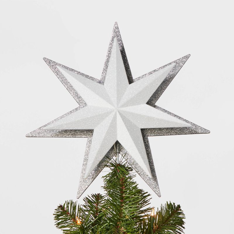 slide 3 of 3, 13" 21ct LED Light Glitter Star Christmas Tree Topper Silver - Wondershop™: Indoor Plastic Decor, 21 ct