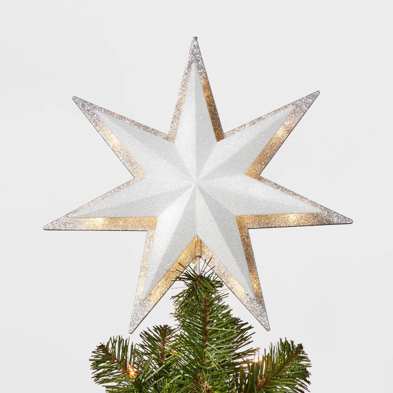 slide 1 of 3, 13" 21ct LED Light Glitter Star Christmas Tree Topper Silver - Wondershop™: Indoor Plastic Decor, 21 ct