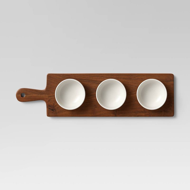 slide 3 of 3, 4pc Wood Cutting Board and Ceramic Bowl Set - Threshold™, 4 ct