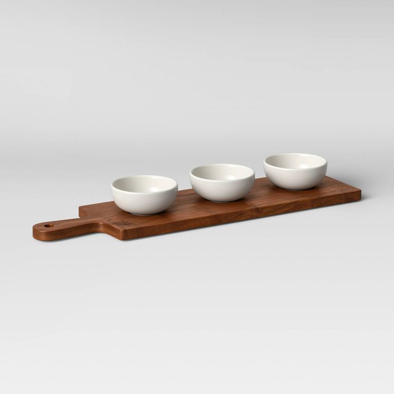 slide 1 of 3, 4pc Wood Cutting Board and Ceramic Bowl Set - Threshold™, 4 ct