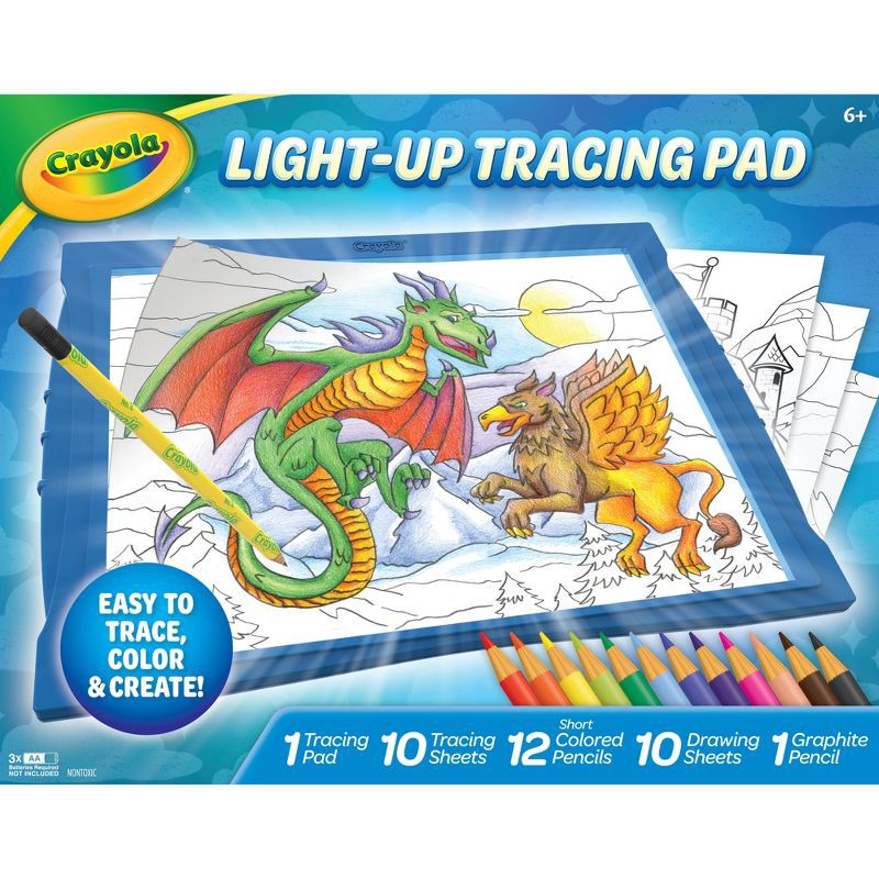 slide 1 of 7, Crayola Light Up Tracing Pad Blue: Kids Drawing & Coloring Kit, Creative Activity, Includes 34 Pieces, Requires 3 AA Batteries, 34 ct