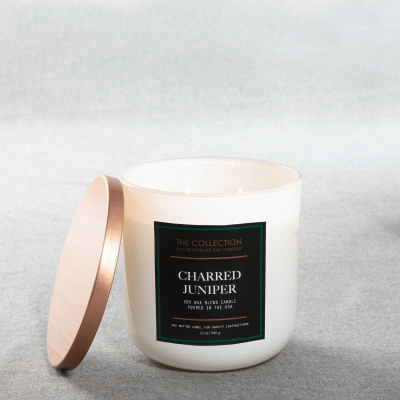 slide 4 of 4, 2-Wick White Glass Charred Juniper Lidded Jar Candle 12oz - The Collection by Chesapeake Bay Candle, 12 oz