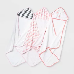 Baby Girls' 3pk Flamingo Hooded Bath Towel Set - Cloud Island Coral