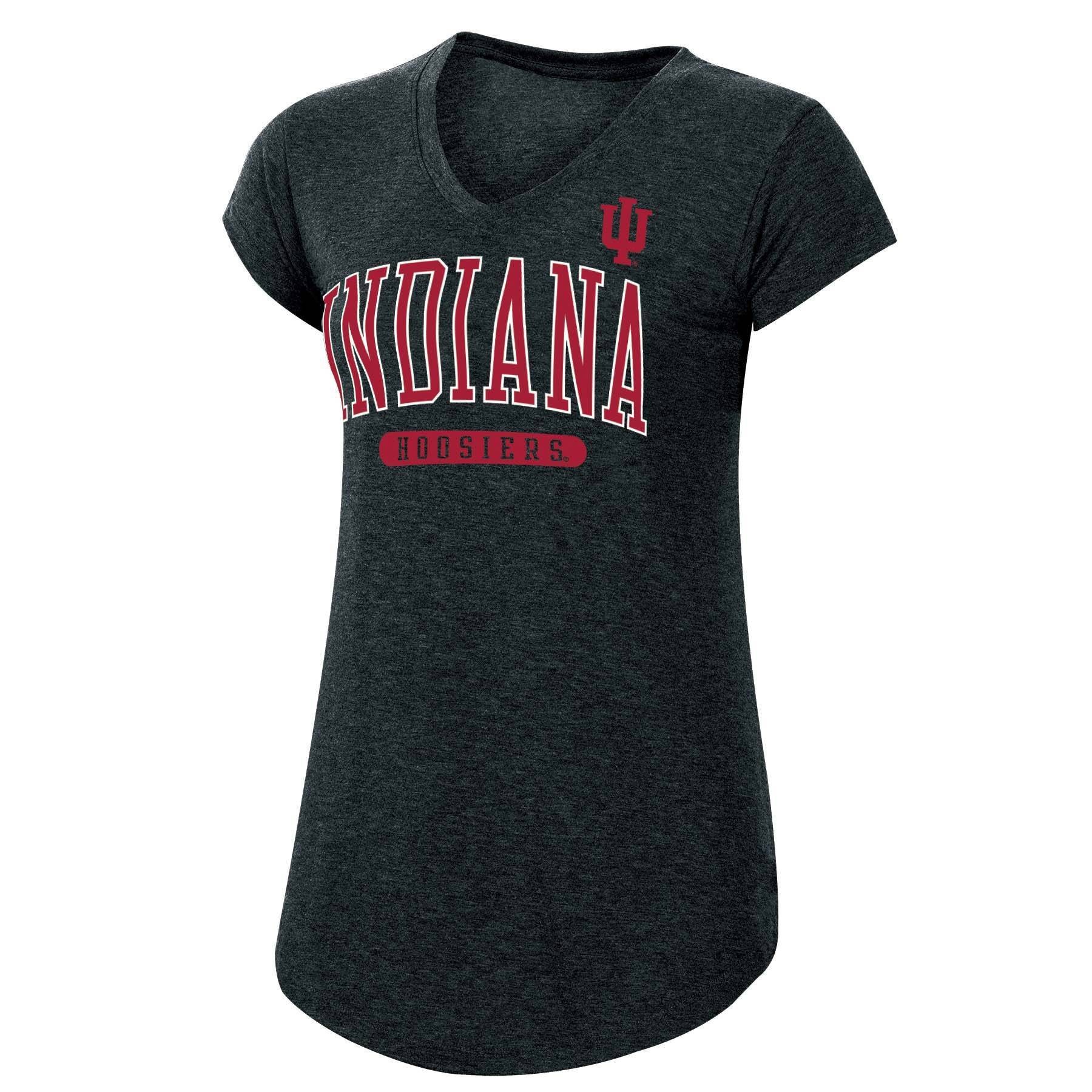 slide 1 of 2, NCAA Indiana Hoosiers Women's Heathered Black Short Sleeve V-Neck T-Shirt - XL, 1 ct