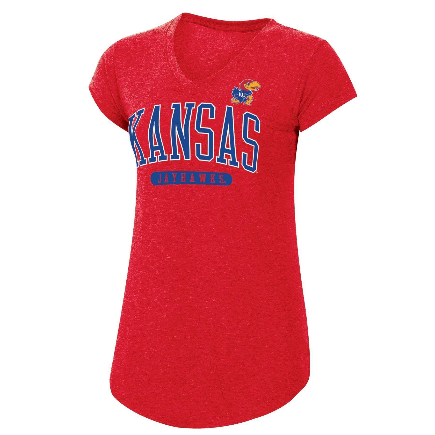 slide 1 of 2, NCAA Kansas Jayhawks Women's Red Short Sleeve V-Neck T-Shirt - XL, 1 ct