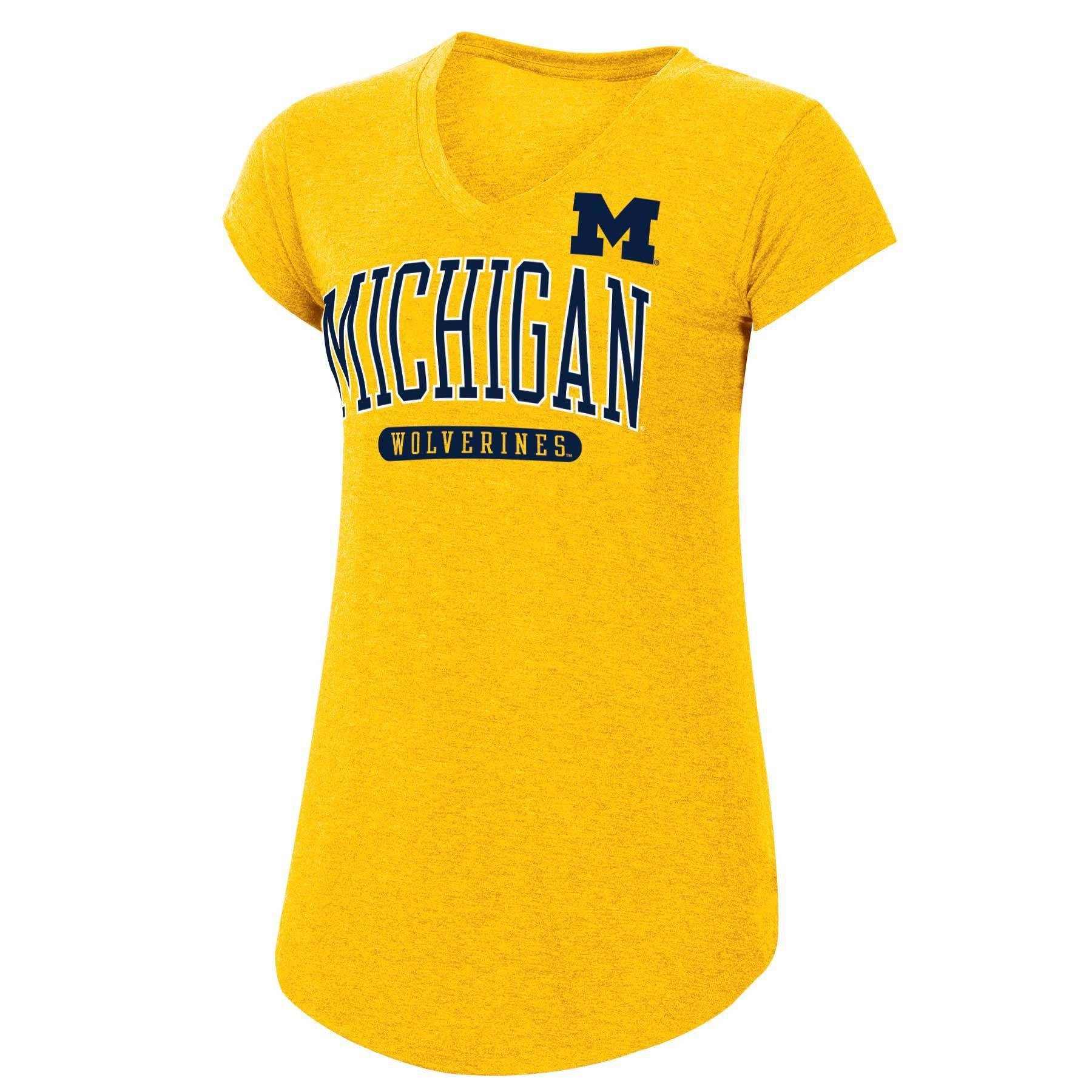 slide 1 of 2, NCAA Michigan Wolverines Women's Short Sleeve V-Neck Yellow T-Shirt - XL, 1 ct