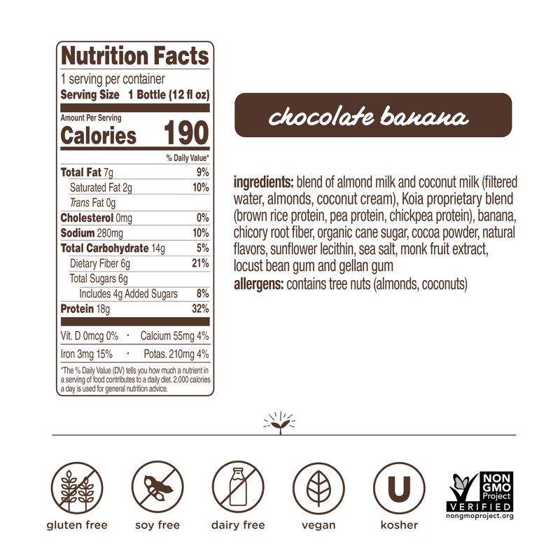 slide 3 of 7, Koia Chocolate Banana Plant Powered Nutrition Shake - 12 fl oz, 12 fl oz