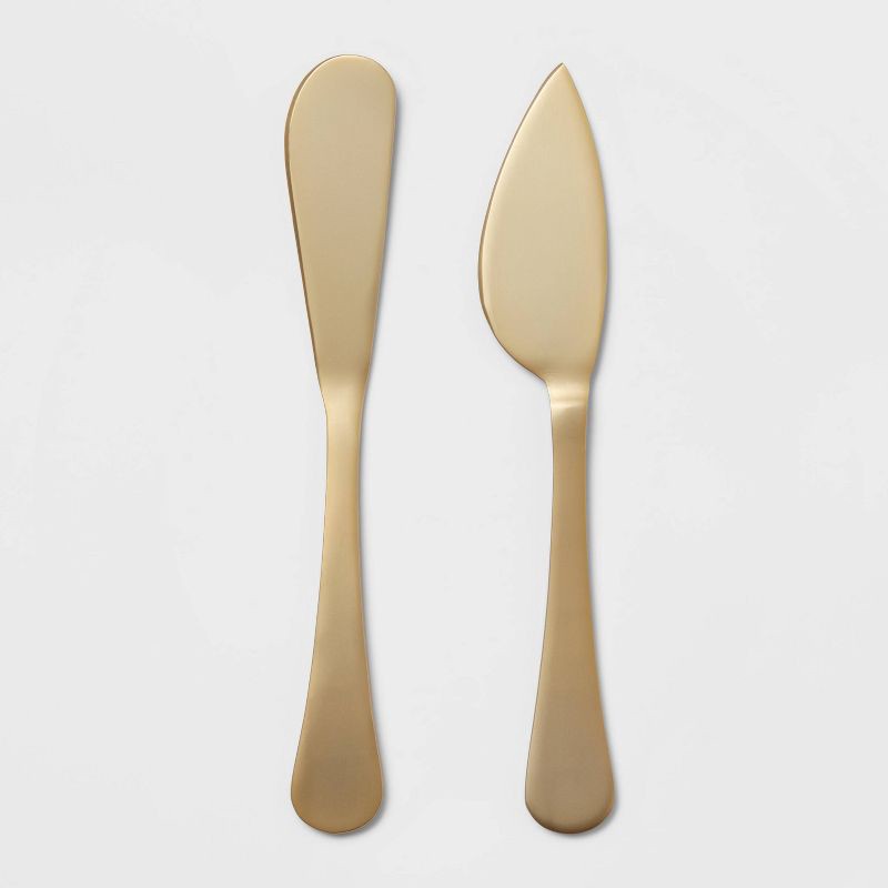 slide 1 of 3, 2pc Stainless Steel Cheese Spreader and Knife Set Gold - Threshold™, 2 ct