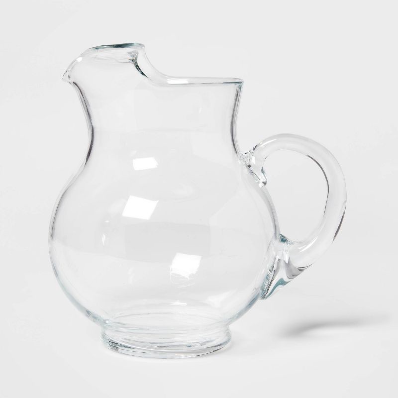 slide 1 of 3, 90.6 fl oz Glass Round Pitcher with Handle - Threshold™: Traditional Clear Beverage Server, BPA & Lead-Free, 90.6 fl oz
