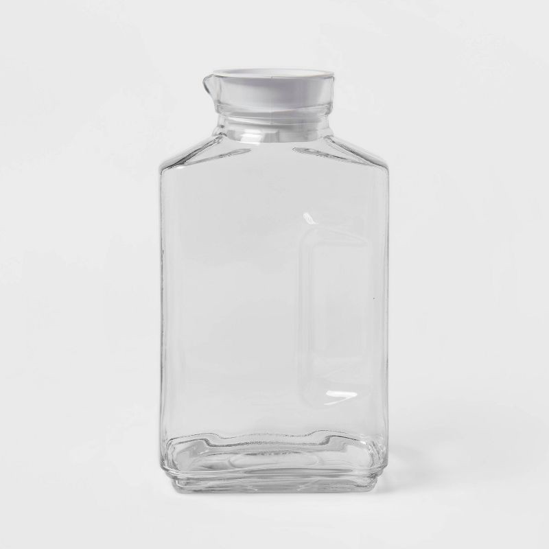 slide 1 of 3, 64oz Glass Straight Side Pitcher with Lid - Threshold™: Dishwasher-Safe Drink & Water Pitcher, Juice Container, 64 oz