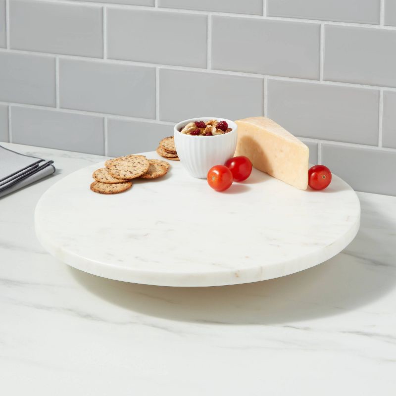 slide 2 of 3, 14" Marble and Wood Lazy Susan White - Threshold™, 1 ct