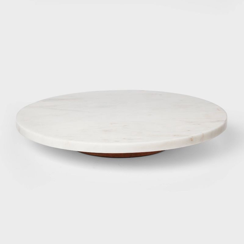 slide 1 of 3, 14" Marble and Wood Lazy Susan White - Threshold™, 1 ct