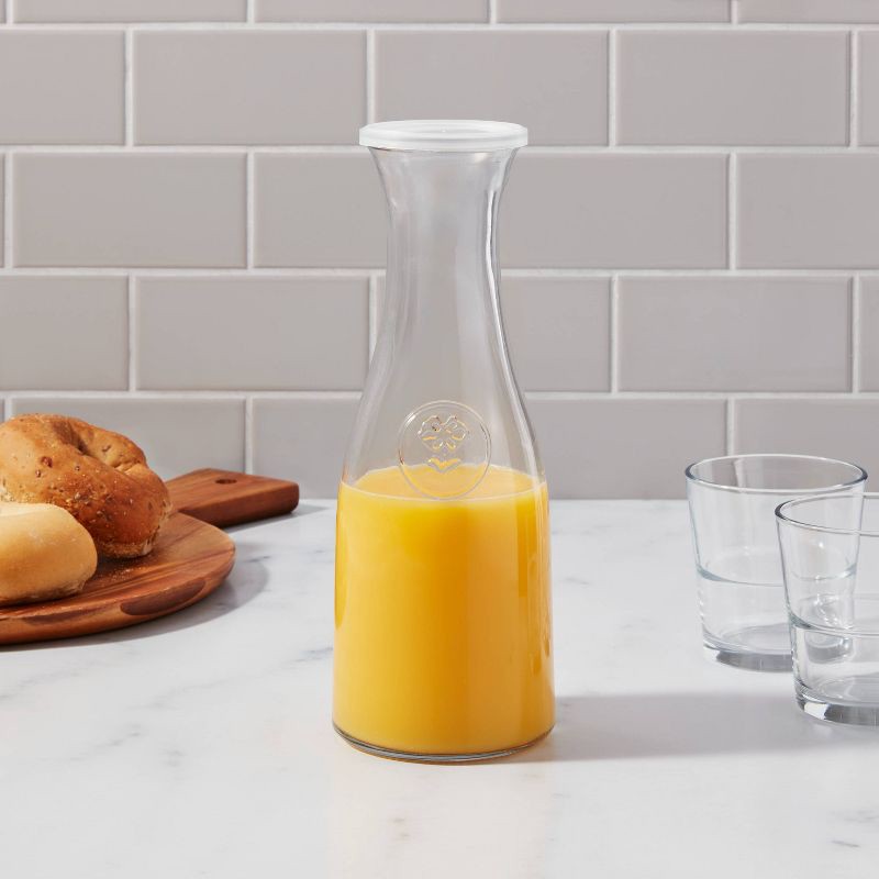 slide 2 of 3, 32oz Glass Carafe with Lid - Threshold™: Dishwasher-Safe Juice Container, Traditional Style, Cold Beverage Server, 32 oz