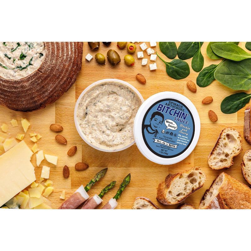 slide 2 of 3, Bitchin' Sauce Spinach Artichoke Almond Dip - 7oz, 7 oz