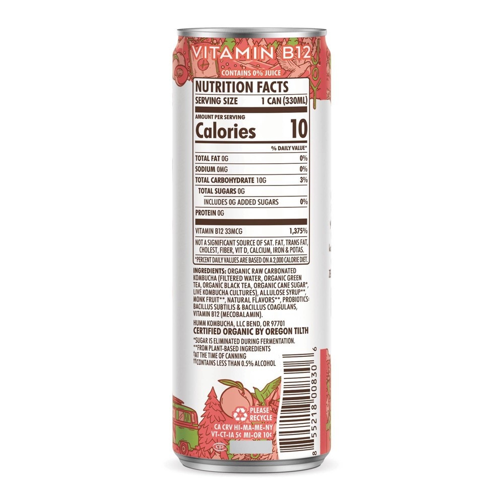 slide 2 of 4, Humm Kombucha Humm Zero Sugar Peach Tea Kombucha - 12 fl oz, 12 fl oz