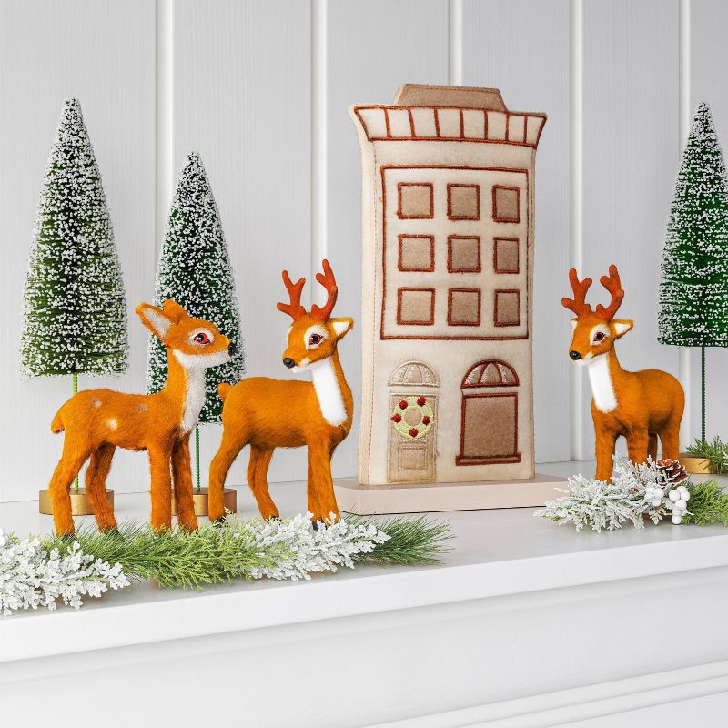 slide 2 of 5, 3ct Faux Fur Deer Set Decorative Christmas Figurines Brown - Wondershop™, 3 ct