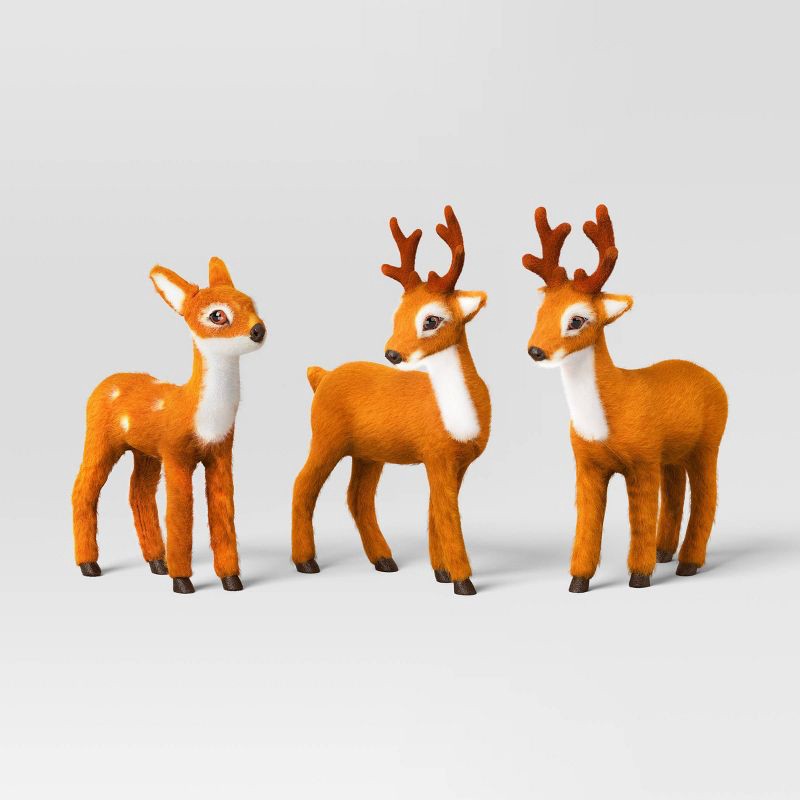 slide 1 of 5, 3ct Faux Fur Deer Set Decorative Christmas Figurines Brown - Wondershop™, 3 ct