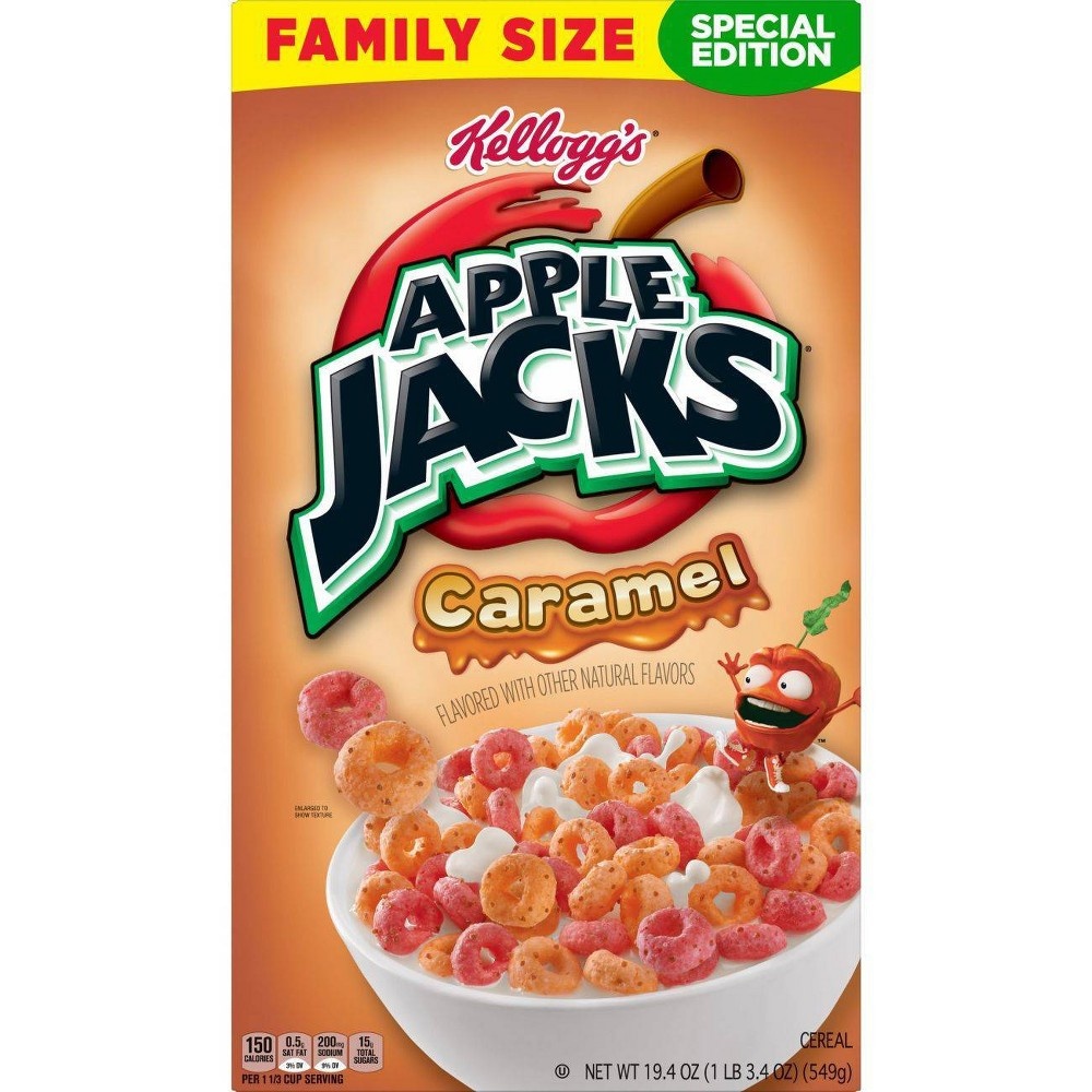 slide 3 of 5, Kellogg's Apple Jacks Caramel Cereal Family Size, 19.4 oz