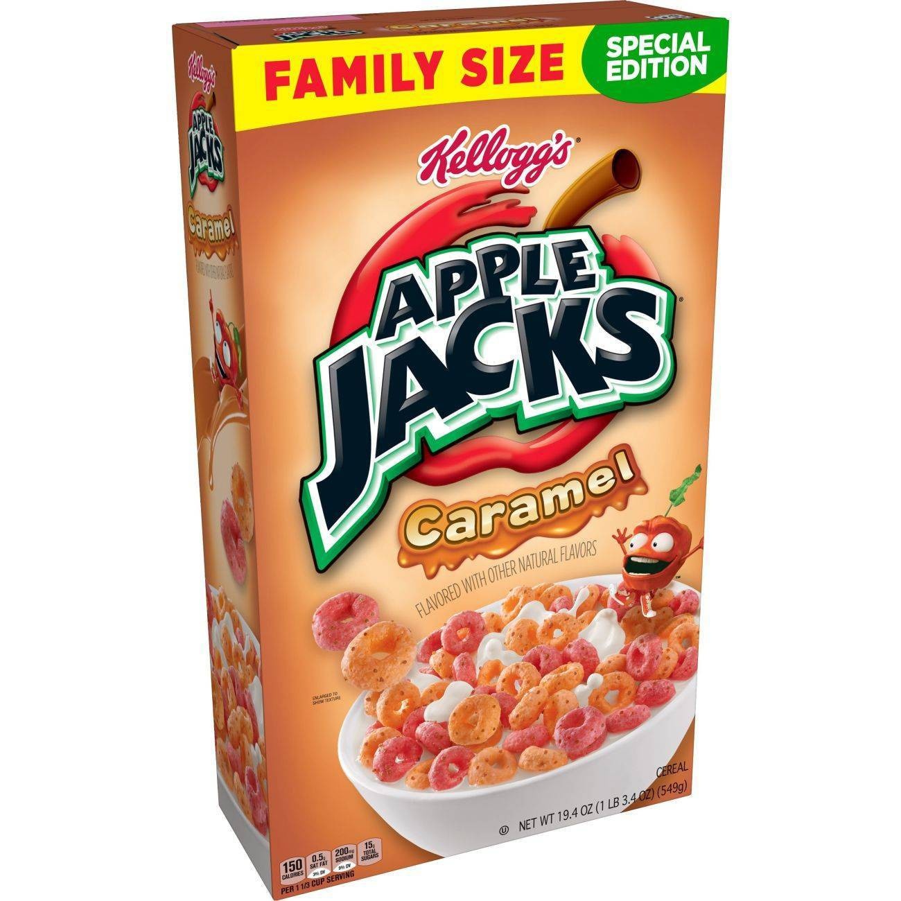 slide 1 of 5, Kellogg's Apple Jacks Caramel Cereal Family Size, 19.4 oz