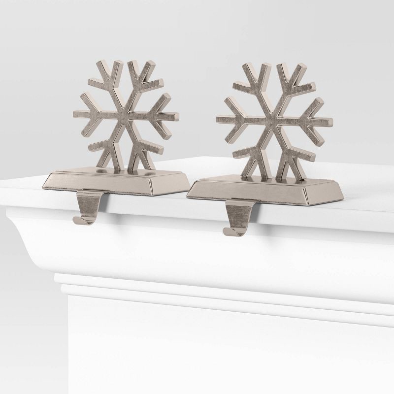 slide 3 of 4, 2pk Metal Snowflake Christmas Stocking Holder Silver - Wondershop™, 2 ct