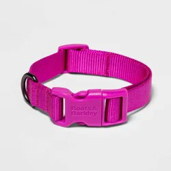 Basic Dog Adjustable Collar with Color Matching Buckle - S - Pink - Boots & Barkley