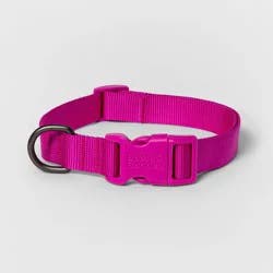 Basic Dog Adjustable Collar with Color Matching Buckle - M - Pink - Boots & Barkley