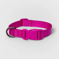 Basic Dog Adjustable Collar with Color Matching Buckle - L - Pink - Boots & Barkley