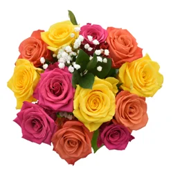 Bouque Rainbow Roses Wth Filler/green