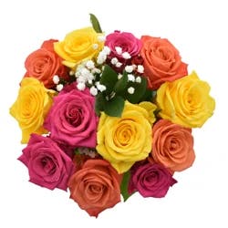 Bouque Rainbow Roses Wth Filler/green