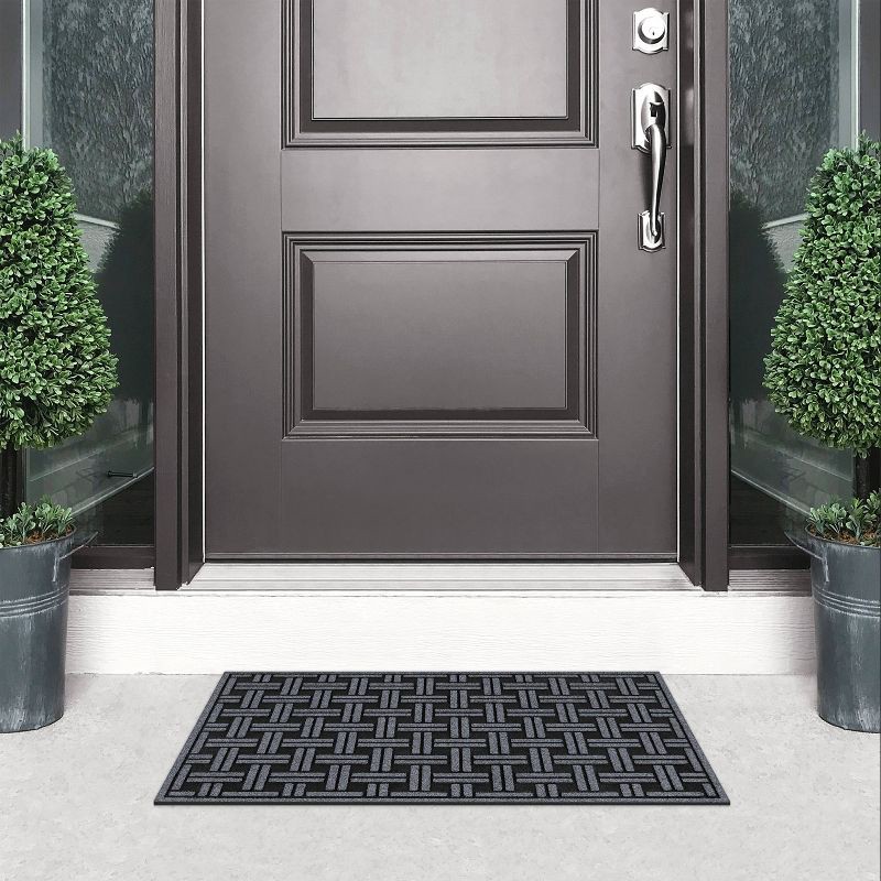 slide 4 of 4, 1'6"x2'6" Woven Rubber All Seasons Scraper Rug Black - Apache Mills: Outdoor Floor Mat, Stain & Fade-Resistant, 1 ct