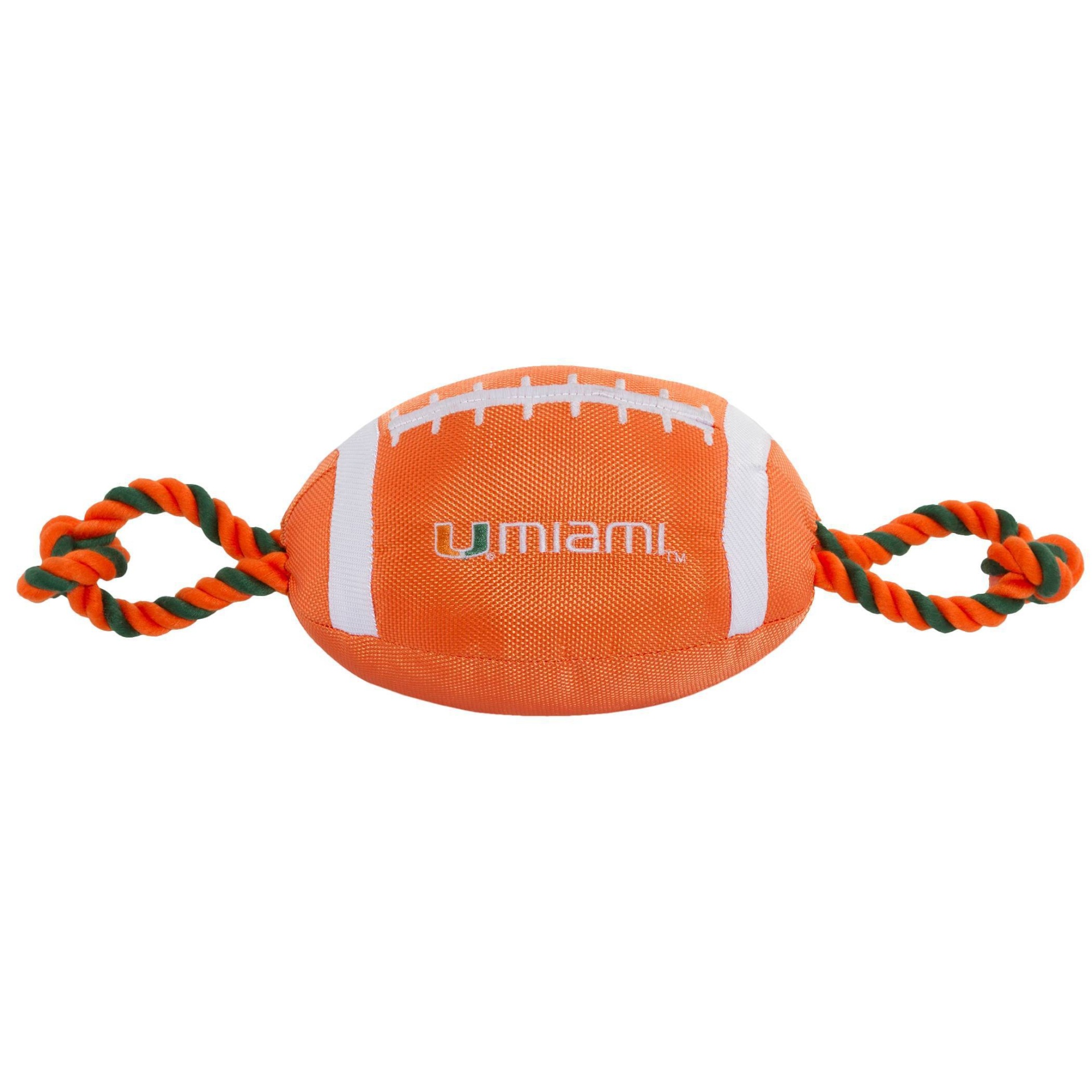 slide 1 of 2, NCAA Miami Hurricanes Nylon Football Dog Toy, 1 ct