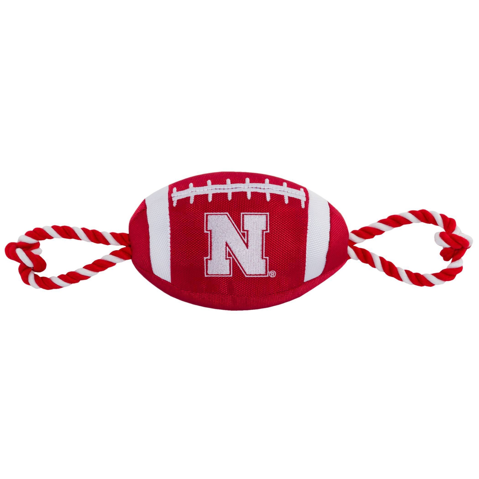 slide 1 of 2, NCAA Nebraska Cornhuskers Nylon Football Dog Toy, 1 ct