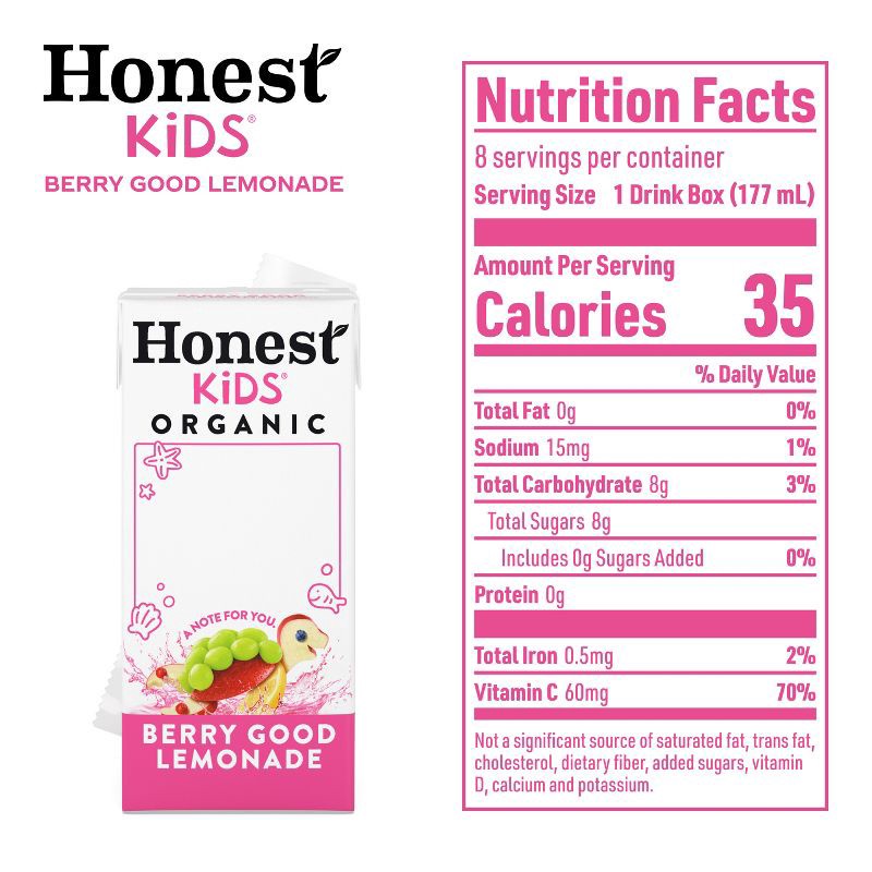 slide 4 of 9, Honest Kids Organic Berry Lemonade Juice Drink - 8pk/6 fl oz Boxes, 8 ct; 6 fl oz