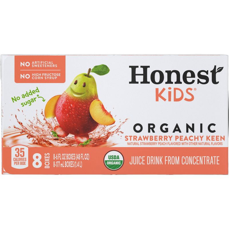 slide 2 of 6, Honest Kids Organic Strawberry Peach Keen Juice Drink - 8pk/6 fl oz Boxes, 8 ct; 6 fl oz