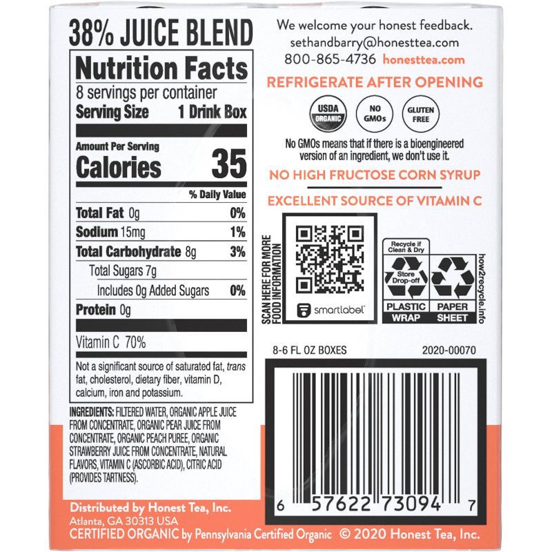 slide 4 of 6, Honest Kids Organic Strawberry Peach Keen Juice Drink - 8pk/6 fl oz Boxes, 8 ct; 6 fl oz