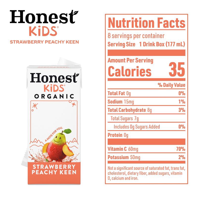 slide 5 of 10, Honest Kids Organic Strawberry Peach Keen Juice Drink - 8pk/6 fl oz Boxes, 8 ct; 6 fl oz